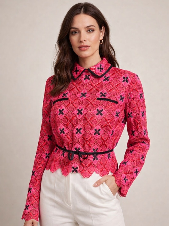 Modelivree Tops - Modelivree Pink Lace Fitted Blouse Top Bridgerton XL Runs Small